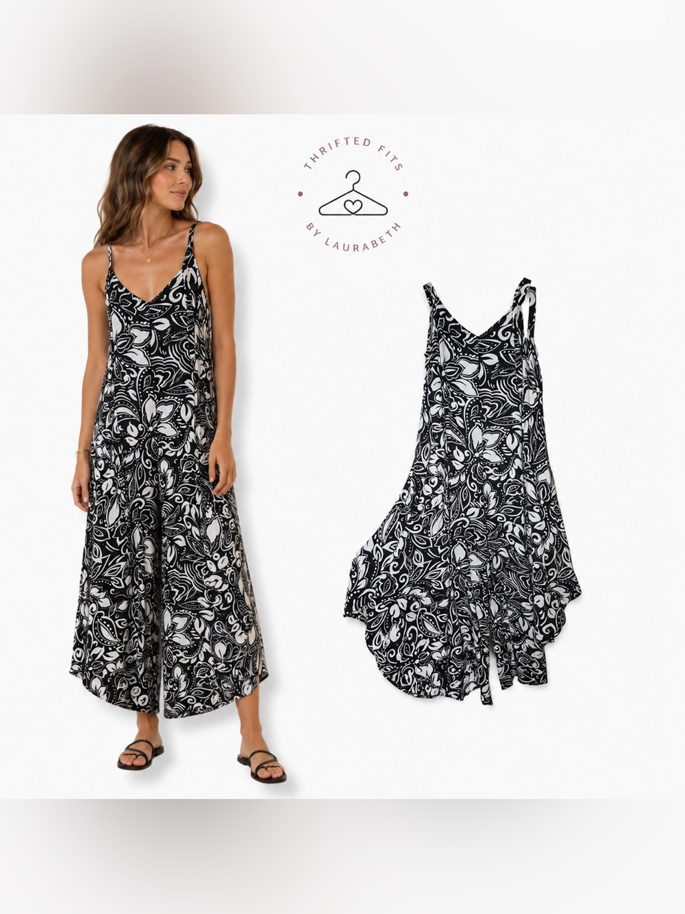 Vince Camuto Black and White Floral wide leg jumpsuit